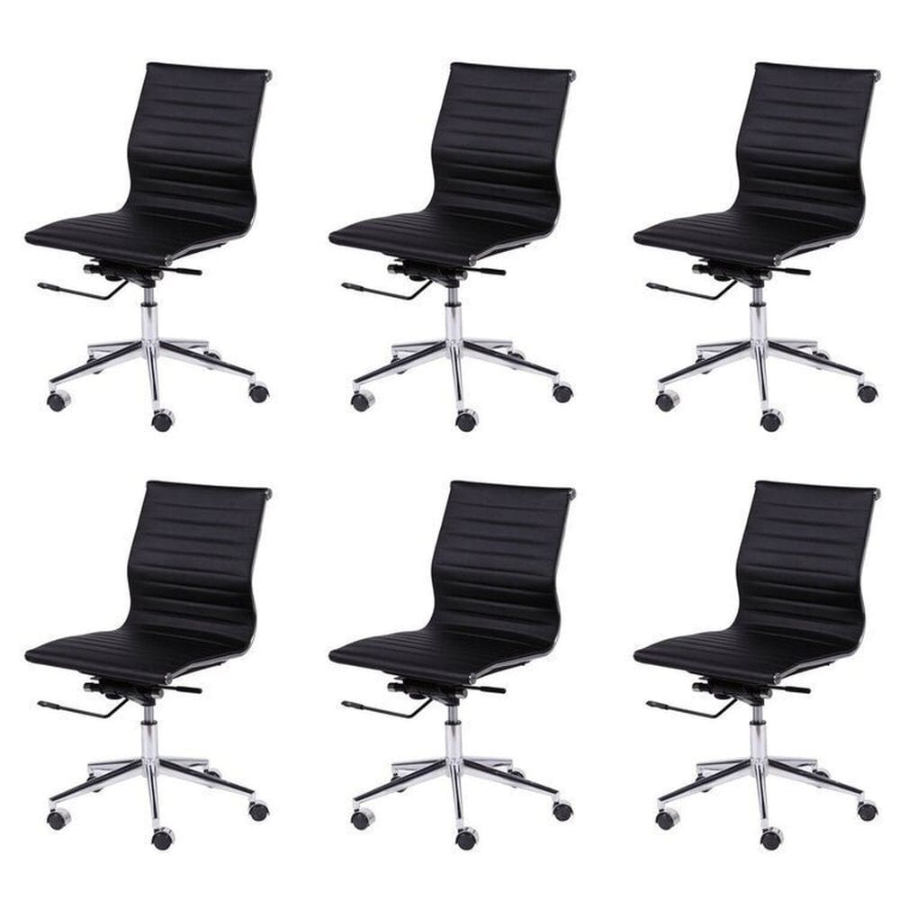 Kit 6 Cadeiras para Escritorio Diretor Esteirinha com Relax Sintético 3301 Preto