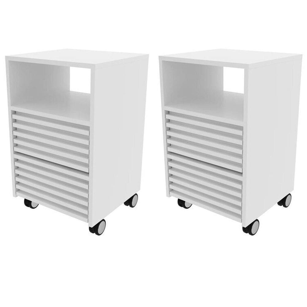 Kit 2 Gaveteiros com Ripado Rodízio 2 Gavetas 1 Nicho Me4175 Branco
