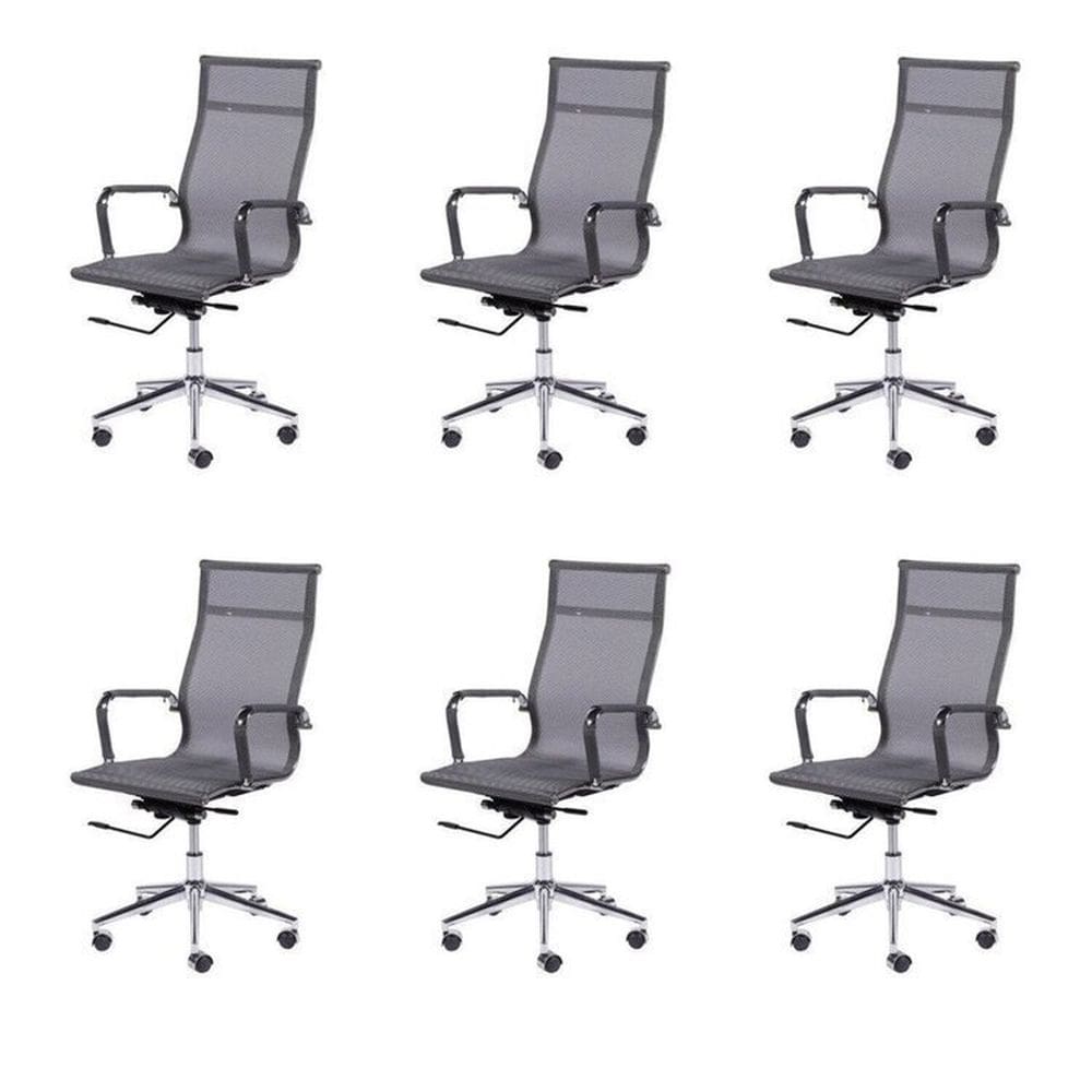 Kit 6 Cadeiras para Escritorio Presidente Esteirinha Tela Mesh 3303 Cinza