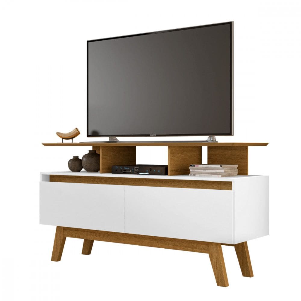 Rack Rubi para TV de até 50 Polegadas Cinamomo com Branco Bechara
