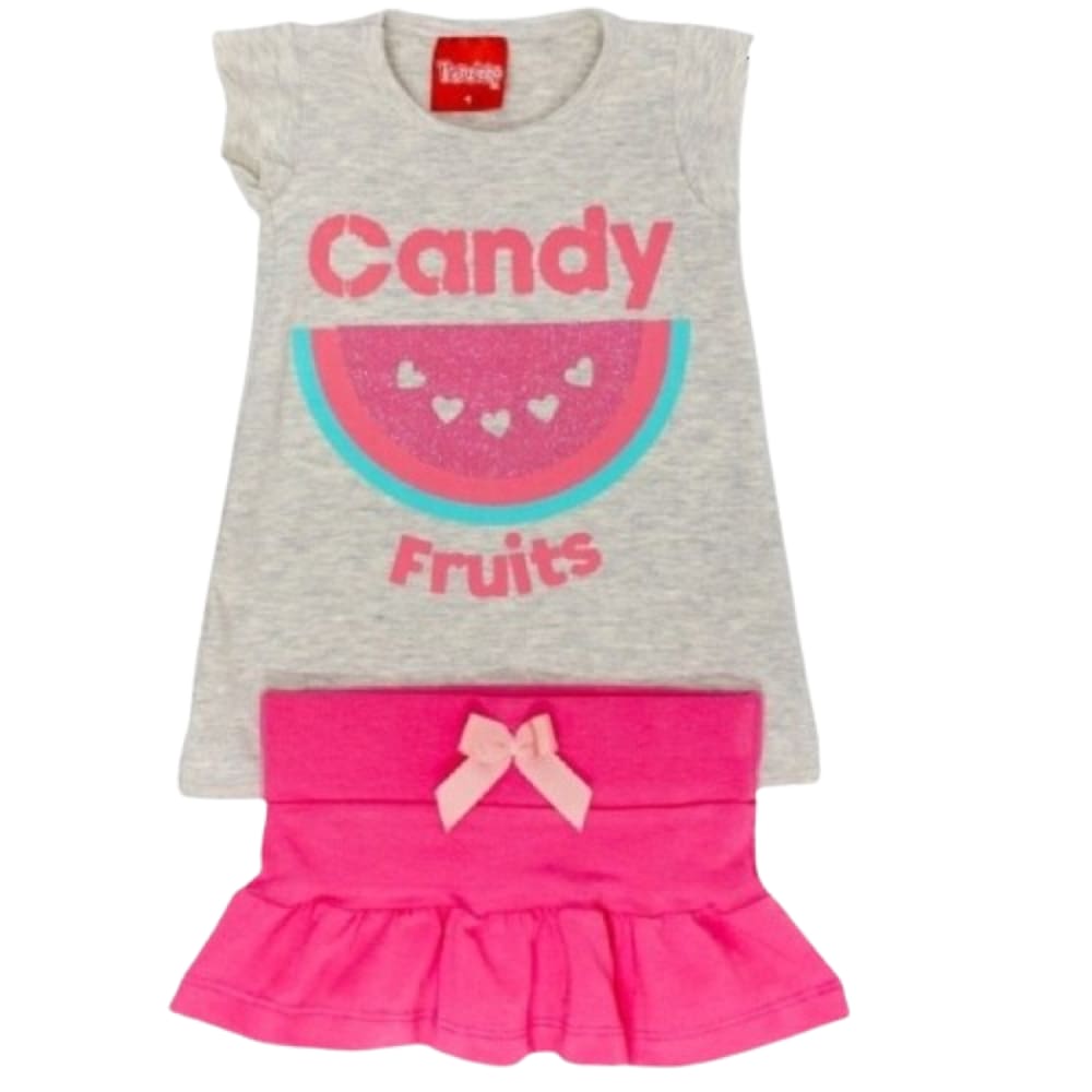 Conjunto bebê camiseta e mini saia