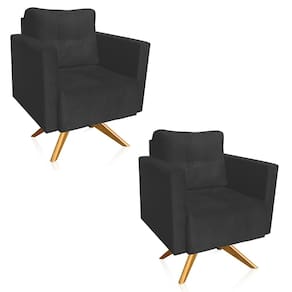 Kit 2 Poltronas Giratória Livia Suede Grafite Base de Madeira MA30 - D`Rossi