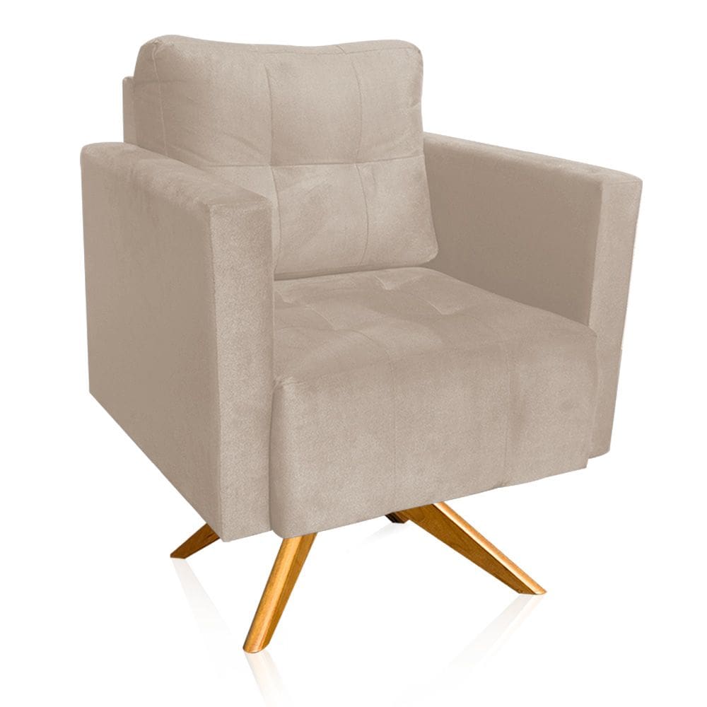 Poltrona Giratória Livia Suede Bege Base de Madeira MA30 - D`Rossi