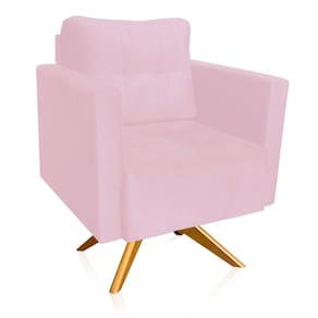 Poltrona Giratória Livia Suede Rosa Bebê Base de Madeira MA30 - D`Rossi