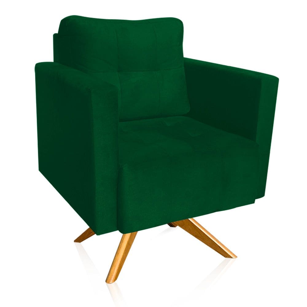 Poltrona Giratória Livia Suede Verde Base de Madeira MA30 - D`Rossi