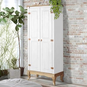 Guarda Roupa Madeira Maciça 2 Portas Rústico Pés Luis XV Branco Garapa 4000 Denk