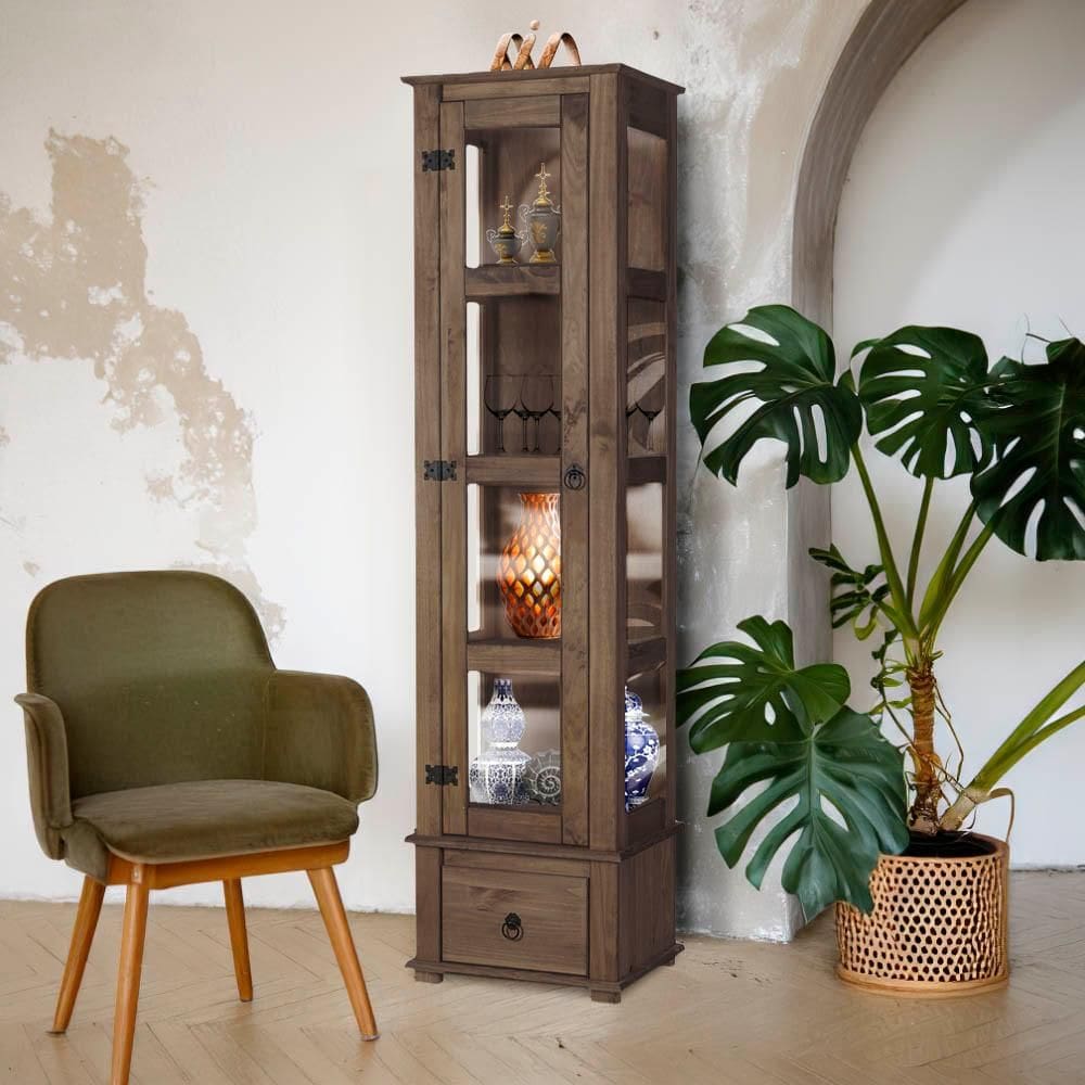 Cristaleira 01 Porta Vidro Madeira Maciça Imbuia D151VL Denk