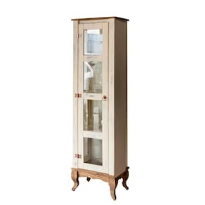 Cristaleira Madeira Maciça 01 Porta Rústica Com Vidro Lateral Branco Garapa D161 Shop JM