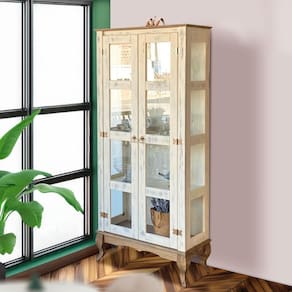 Cristaleira Madeira Maciça Retrô 2 Portas Vidro Lateral Branco Garapa D113VL Shop JM