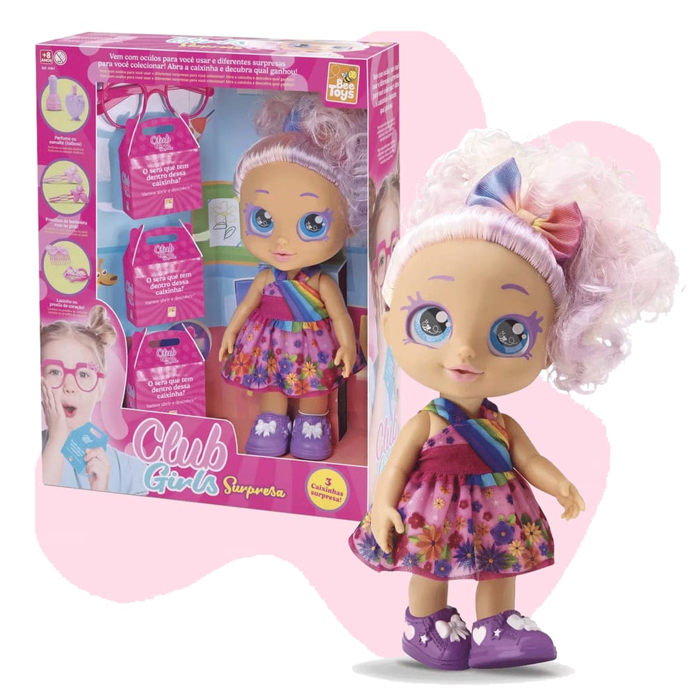 Boneca Infantil Club Girls Surpresa Bee Toys Com Acessórios