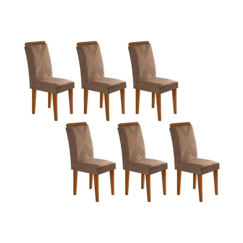 Cadeira Sala de Jantar Amsterdã Madeira Kit 6 Un Capuccino - Veludo Capuccino - Rufato