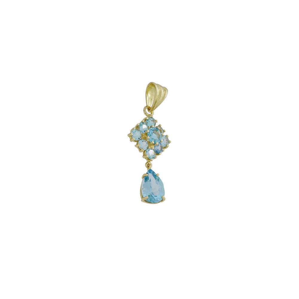 Pingente Pendente Flor Topázio Azul Natural Brilhante Ouro