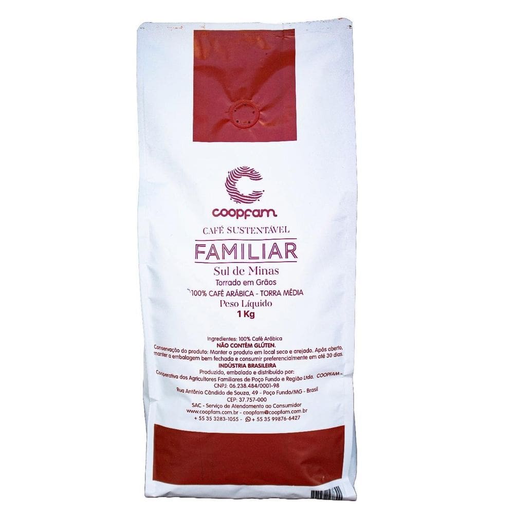 Café Familiar Sustentável Torrado Em Grãos Coopfam 1Kg
