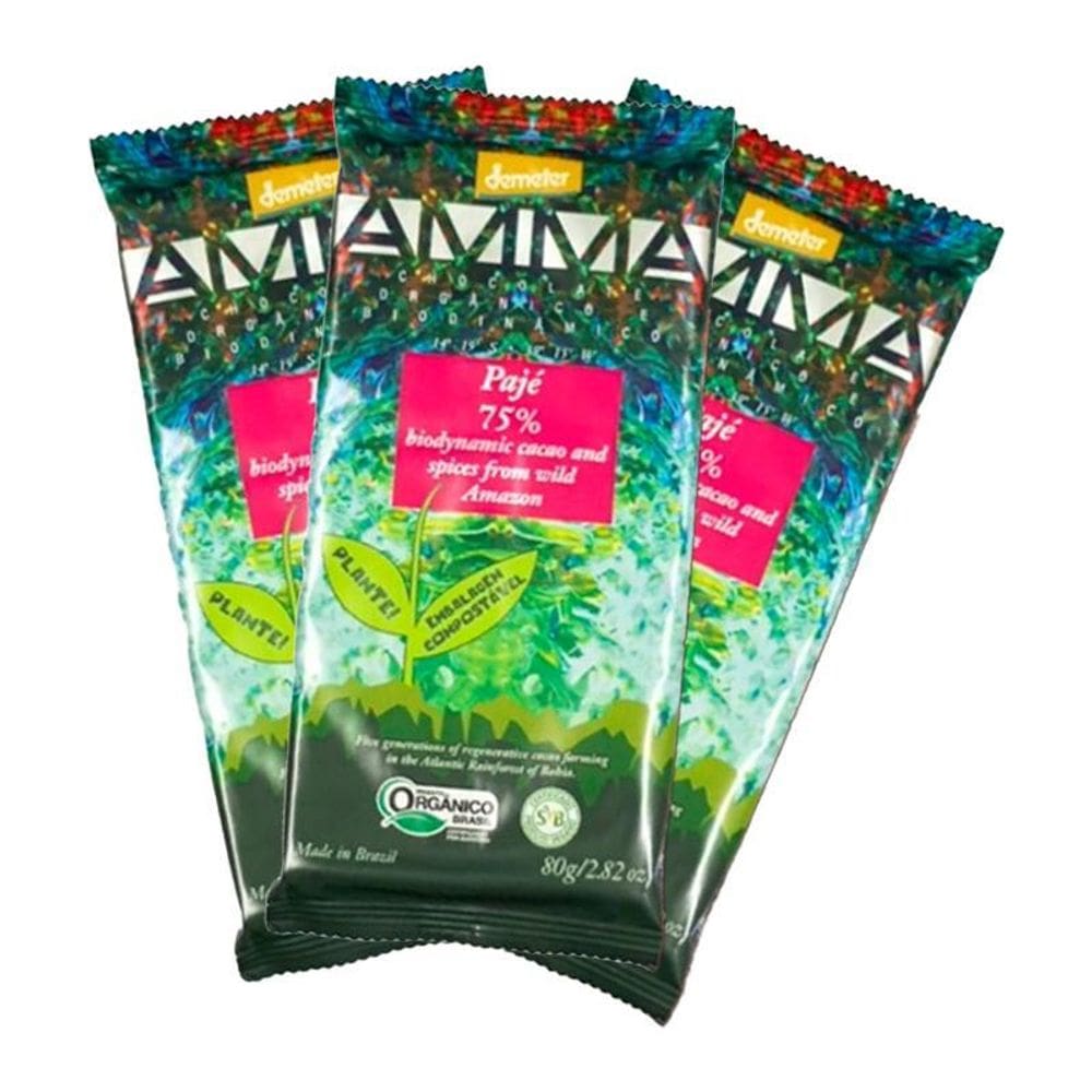 Kit 3X: Chocolate Pajé 75% Cacau Especiarias Biodinâmico
