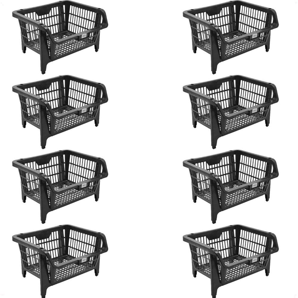 Kit 8 Cestos Plásticos Expositor Preto 44,5X20,5X35Cm