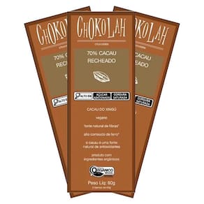 Kit 3X: Chocolate 70% Cacau Recheado Orgânico Chokolah 80G