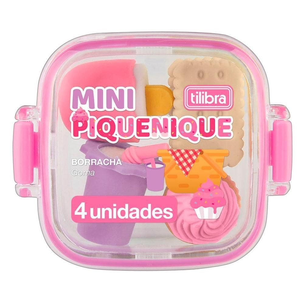 Borracha Lancheira Piquenique Pote Com 4 Unidades Tilibra