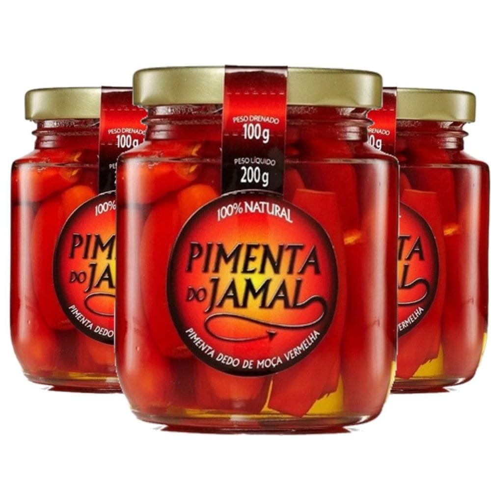 Kit 3Un Pimenta Dedo De Moça Vermelha Em Conserva Jamal 200G