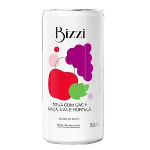 Água Gaseificada Maçã, Uva E Hortelã Sem Açúcar Bizzi 269Ml