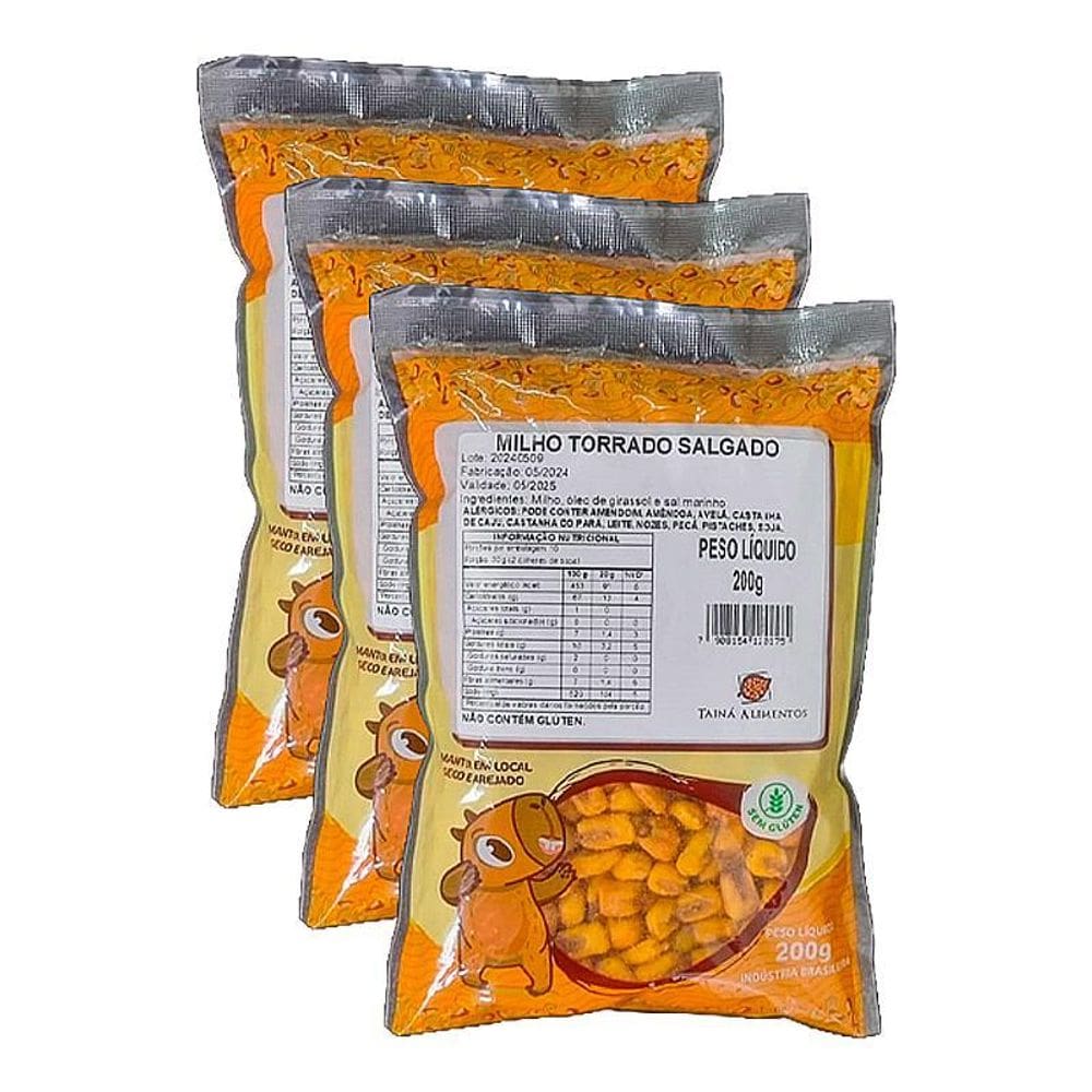 Kit 3X: Milho Torrado E Salgado Tainá Alimentos 200G