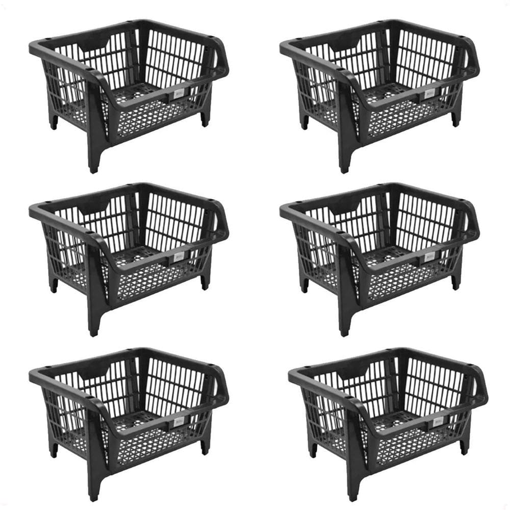 Kit 6 Cestos Plásticos Expositor Preto 44,5X20,5X35Cm