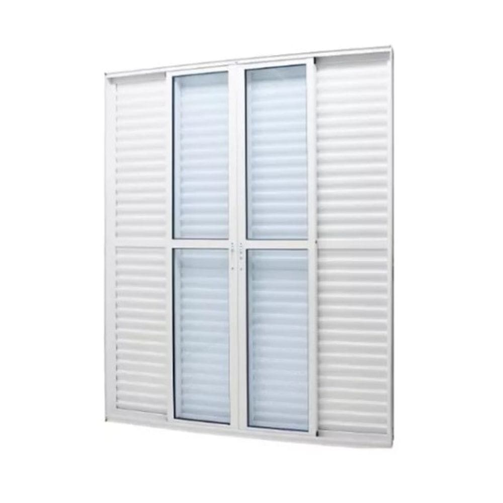 Porta Balcão 210x150 6 Folhas c/Fechadura- Alumínio Branco - Linha 25 Suprema