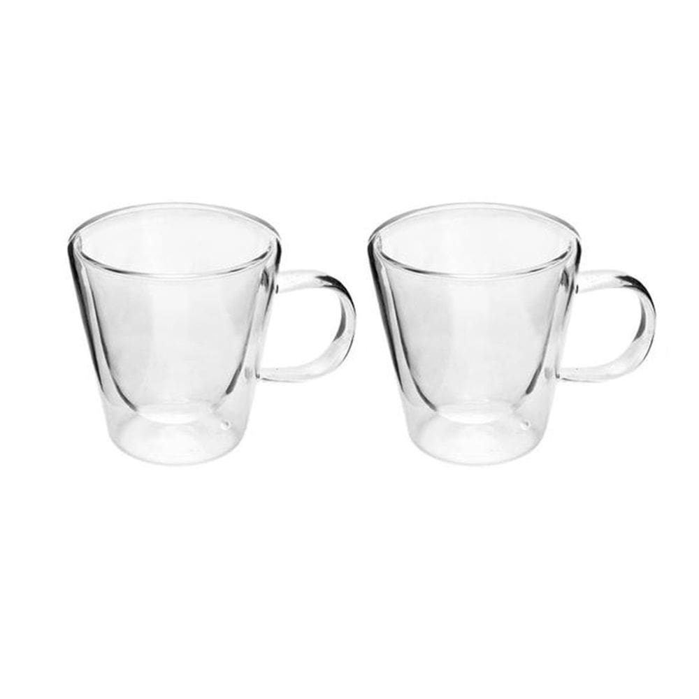 Jogo Caneca C/ Alça Vidro Duplo Borossilicato 02 Pçs 100ml