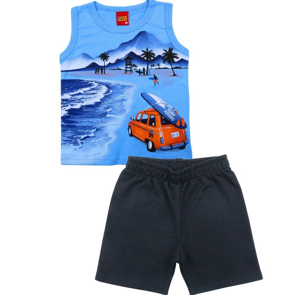 Conjunto Verão Menino Kyly Regata e Bermuda - Estampa Praia