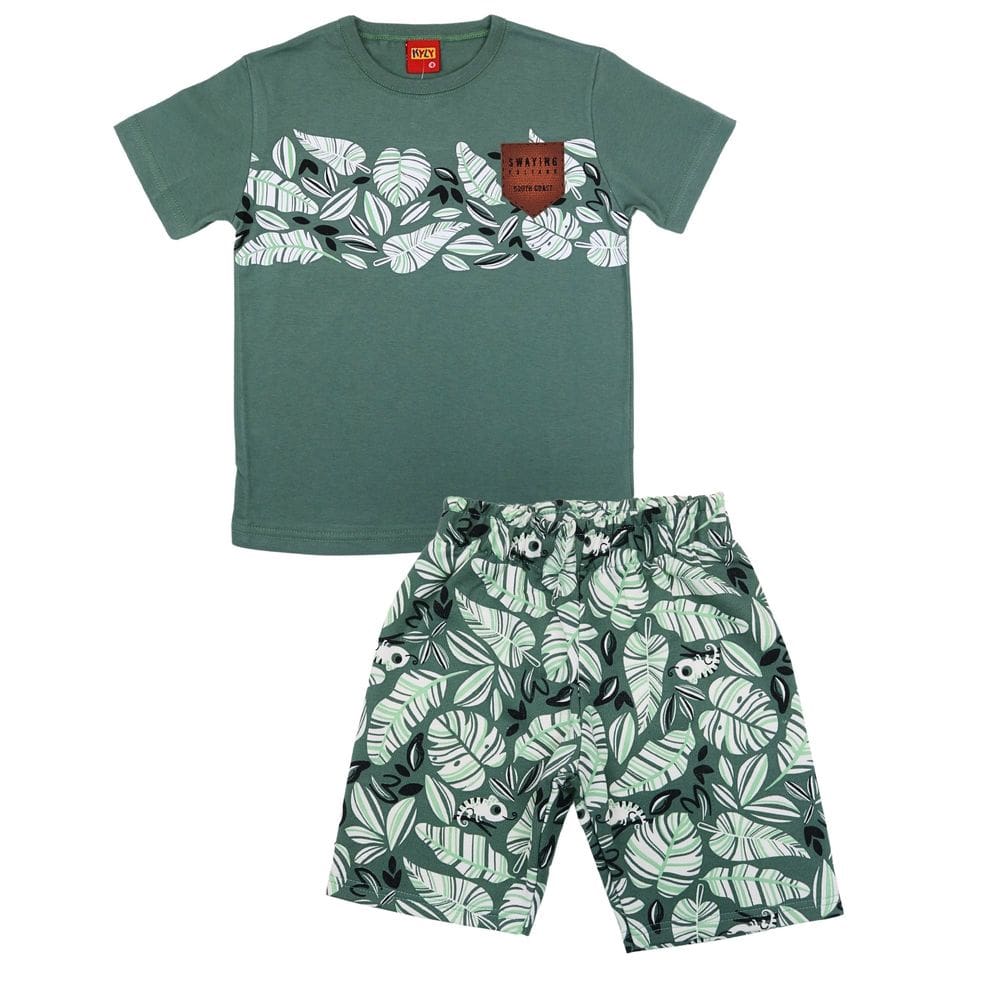 Conjunto Verão Menino Kyly Verde Folhagem Camiseta e Bermuda