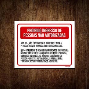 Placa Proibido Ingresso Pessoas Não Autorizadas 18X23