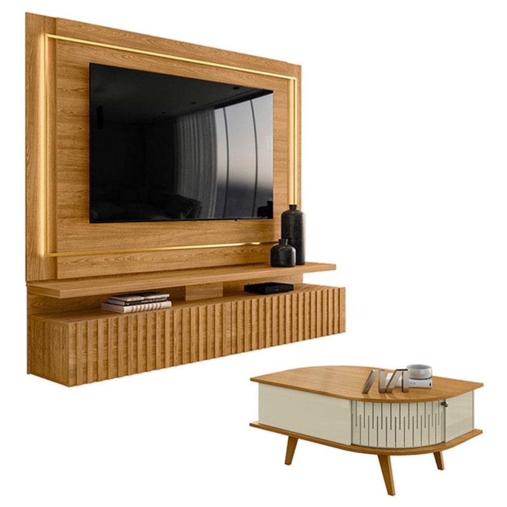 Estante Home Theater Suspenso Gaia com Mesa de Centro Indianápolis Cumaru Opala - Madetec