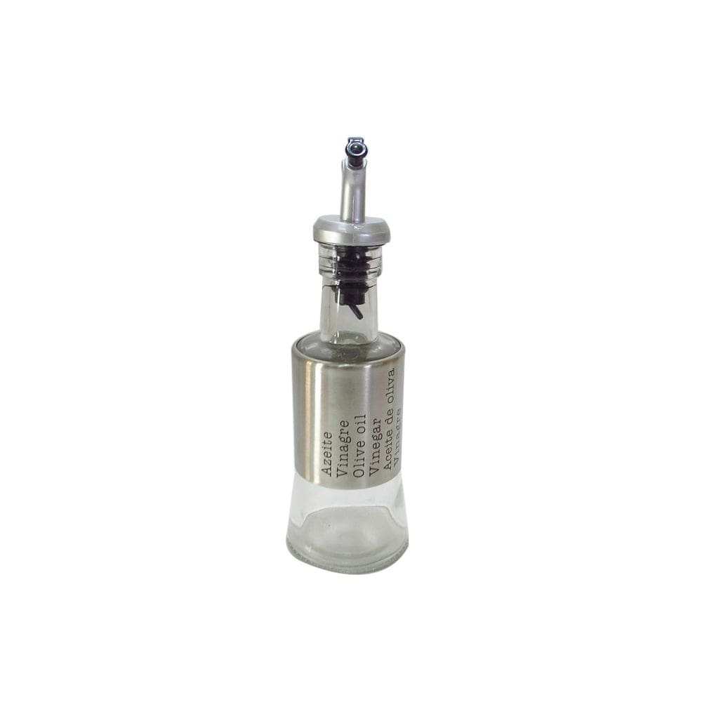 Galheteiro Azeite Ou Vinagre Em Vidro Revestida Em Inox Com Frase 140Ml
