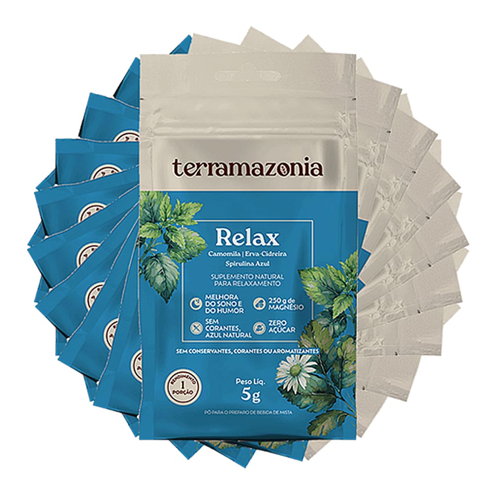 Relax Camomila, Erva Cidreira e Spirulina Azul 5g Terramazonia 10 Sachês