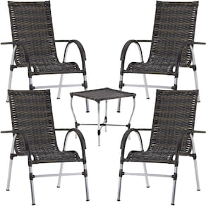 Conjunto de 4 Cadeiras e Mesa de Centro para Área Externa Resistente a Chuva e Sol Trama