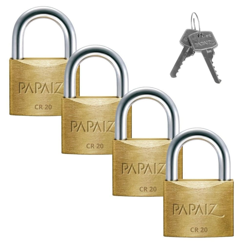 Cadeado Pequeno 20Mm Haste Curta Latão Dourado Chave 04Un