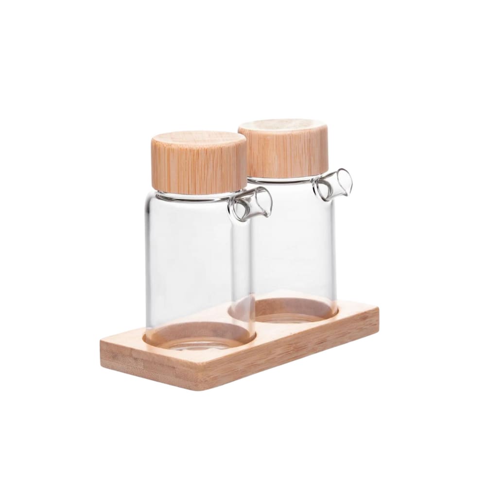Galheteiro Em Vidro Borossilicato Com Tampa E Suporte Em Bambu 170ml Wolff