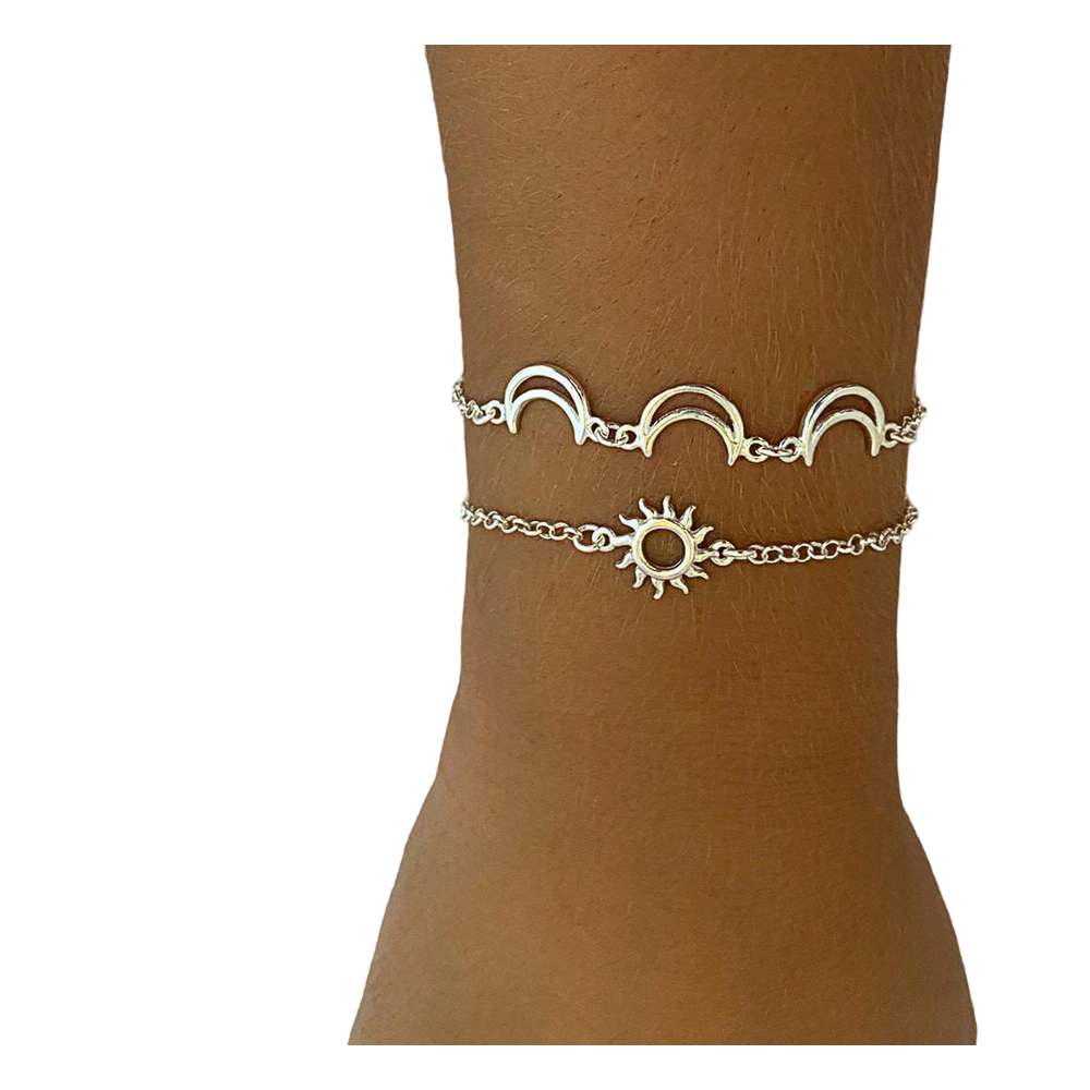 Kit Pulseira Sol e Lua de Prata 925