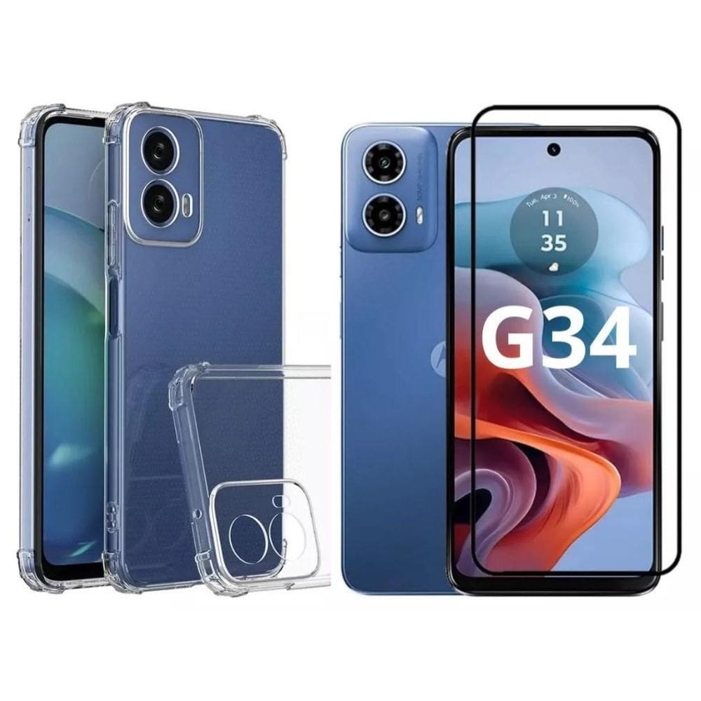 Kit Capa Anti-Impacto + Película 3D Para Motorola Moto G34