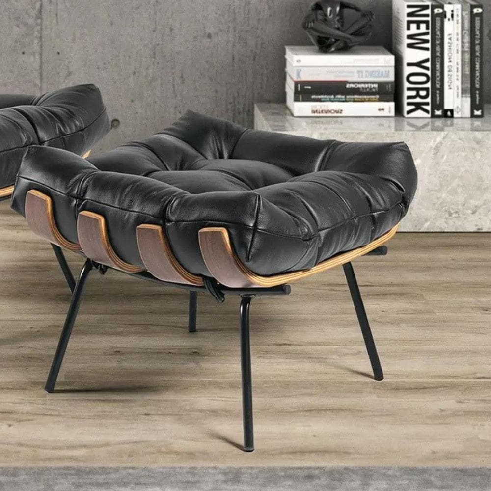 Puff para Sala de Estar Costela com Design Clássico Preto