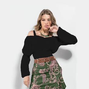Blusa Feminina Cropped Alça Manga Bufante
