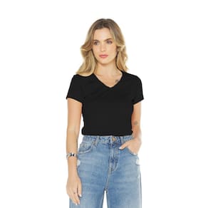 Blusa Feminina Básica Manga Curta Gola V