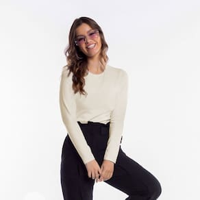 Blusa Feminina Manga Longa Gola Redonda Algodão