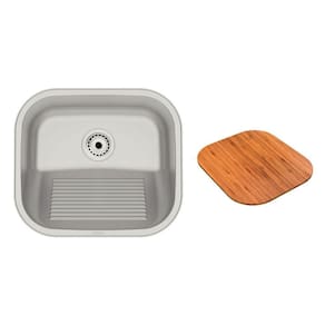 Tanque Tramontina Hera Compact 19 Litros Em Aço Inox Acetinado 40x35 Cm Com Tábua De Madeira