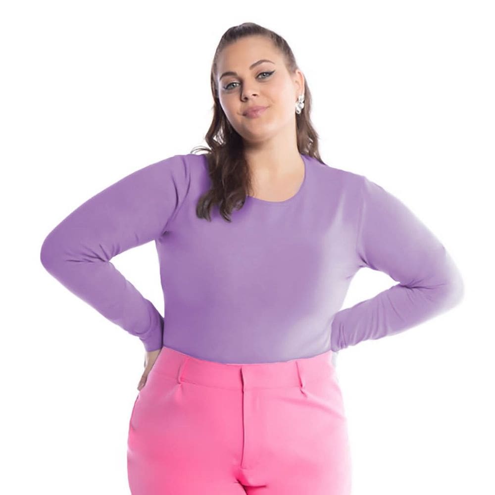 Blusa Plus Básica Manga Longa Gola Redonda