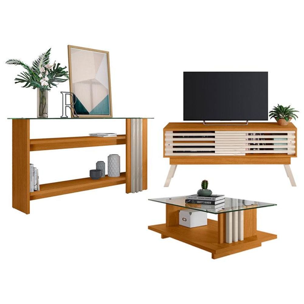 Rack Bancada com Aparador e Mesa de Centro Frizz 1.5 Cinamomo Off White - Madetec