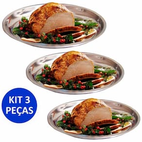 Kit 3 Travessa Bandeja Redonda Rasa Inox 25, 30 e 35Cm Porção Bar Restaurantes Cozinha