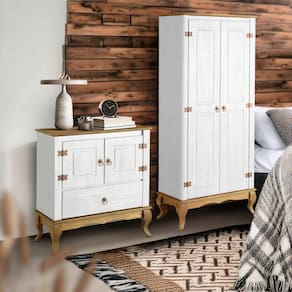 Guarda Roupa E Cômoda Rústico Madeira Maciça Branco Garapa 4000 4002 Shop JM