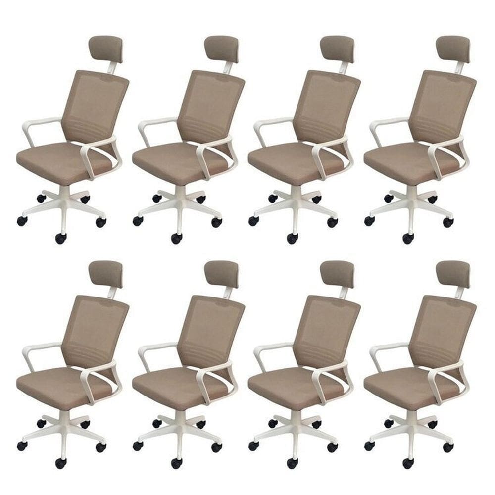 Kit 8 Cadeiras para Escritório Presidente Lyon Alta em Tela Mesh Bege