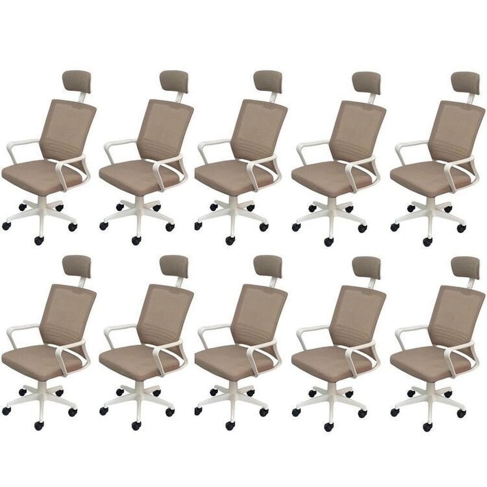 Kit 10 Cadeiras para Escritório Presidente Lyon Alta em Tela Mesh Bege