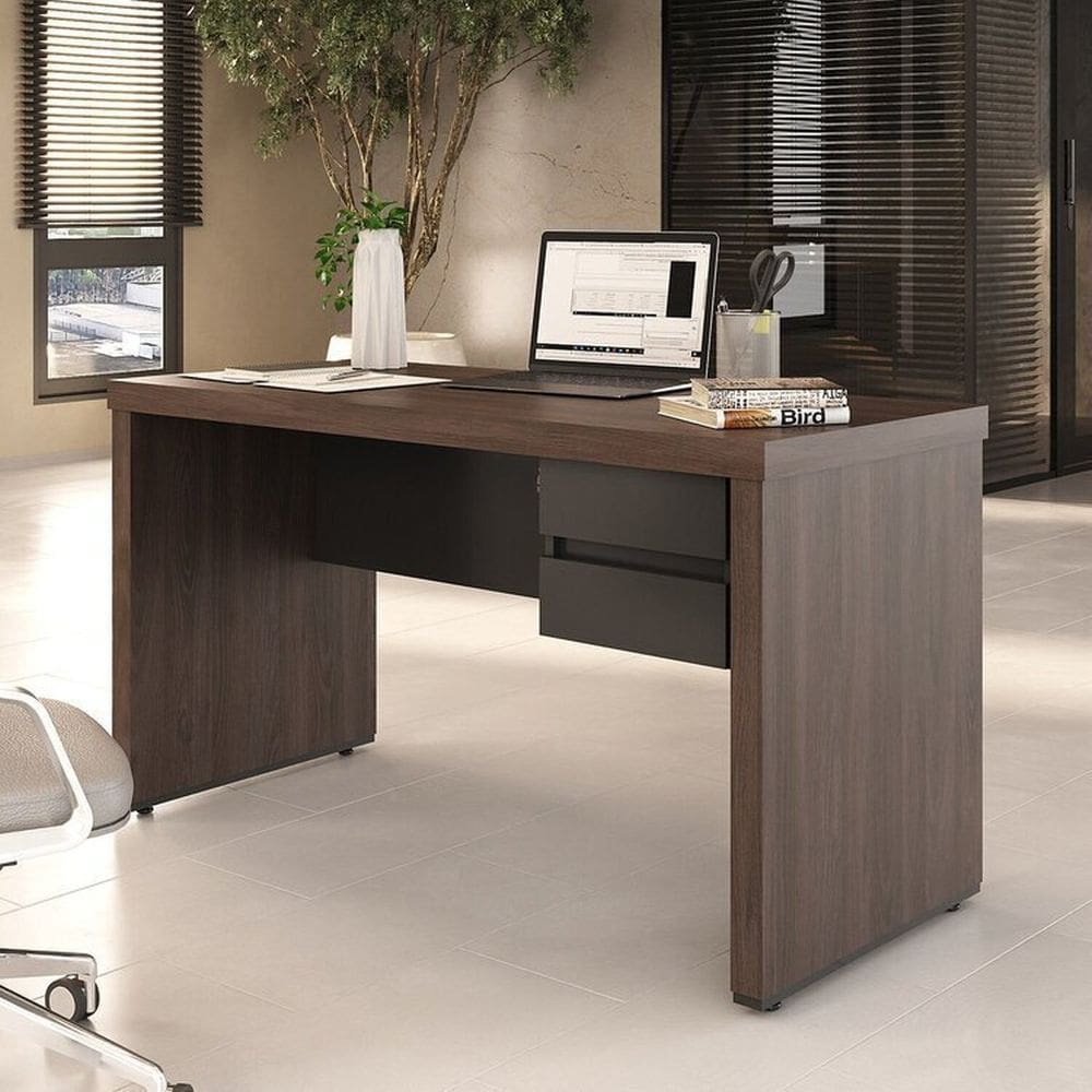 Kit 2 Peças com Mesa Operacional Elegante 1400 e Gaveteiro Suspenso Organizador Charuto/Preto